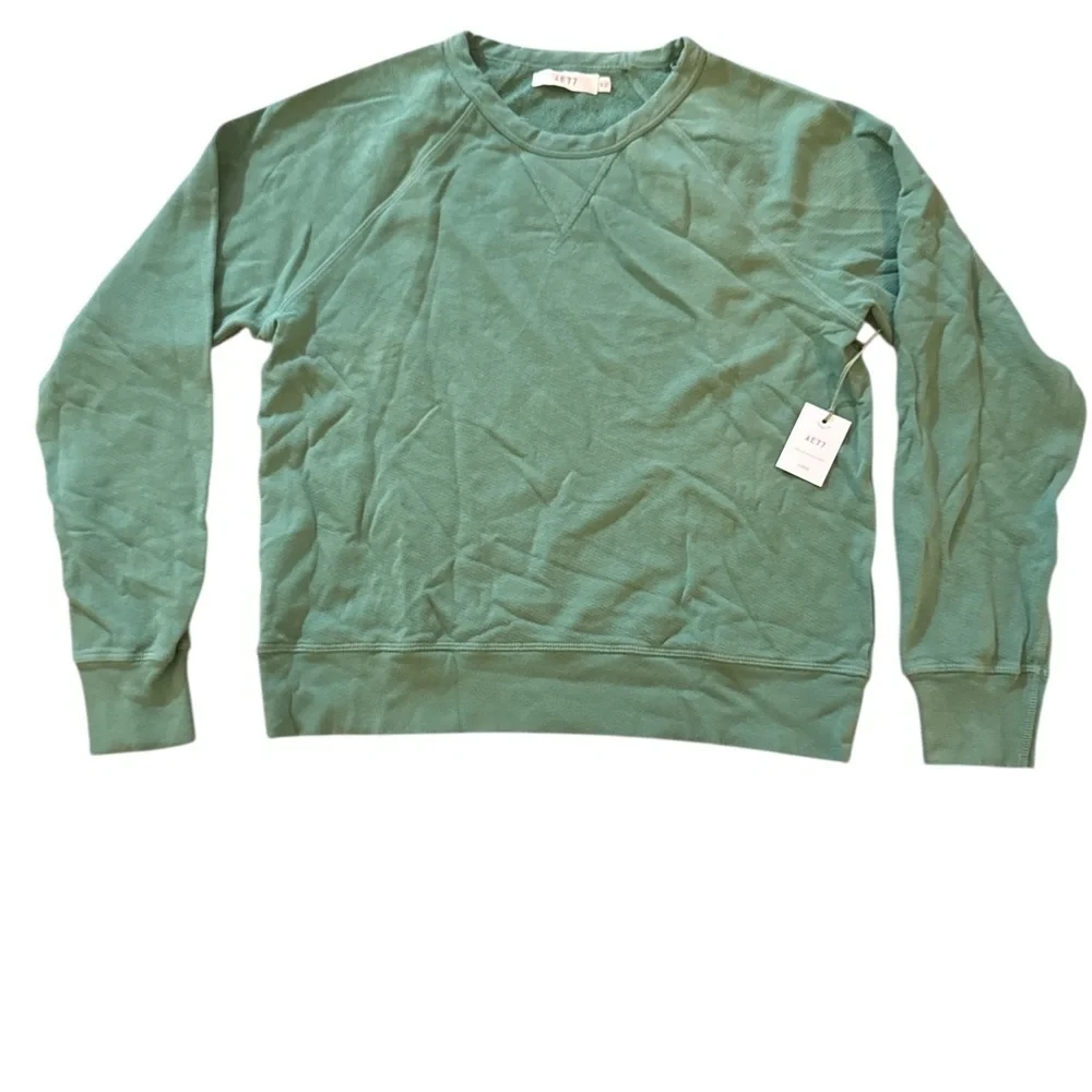 AE77 Women’s Crewneck Sweatshirt Green Fleece Pullover Size M NWT